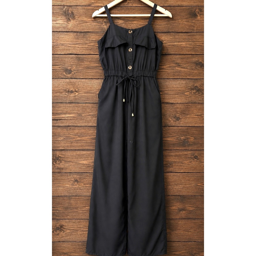 Black Wide Leg Jumpsuit Women's M Chic Safari Boho Utility Travel Hint of Blush